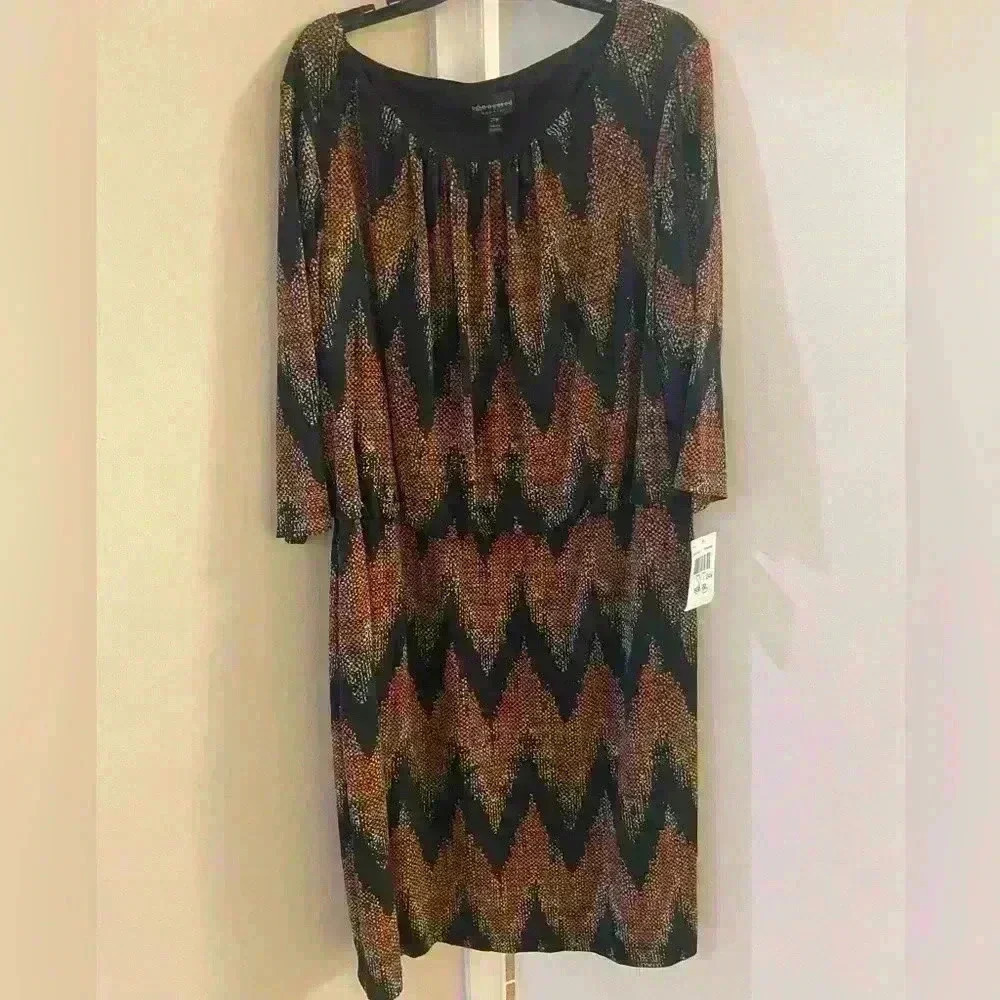 Connected‎ Apparel black/cinnamon midi length long sleeves dress. 24W. NWT